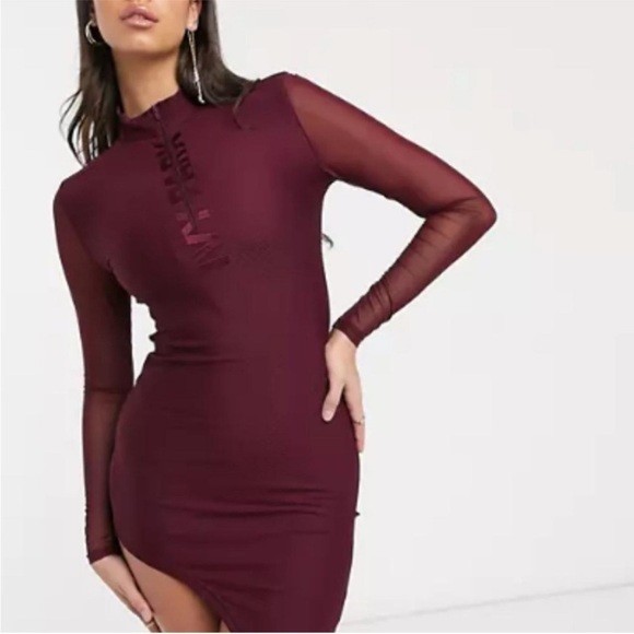 adidas Dresses & Skirts - Adidas × IVY PARK Long Sleeve Front Zip Bodycon Asymmetric Mini Dress Maroon S